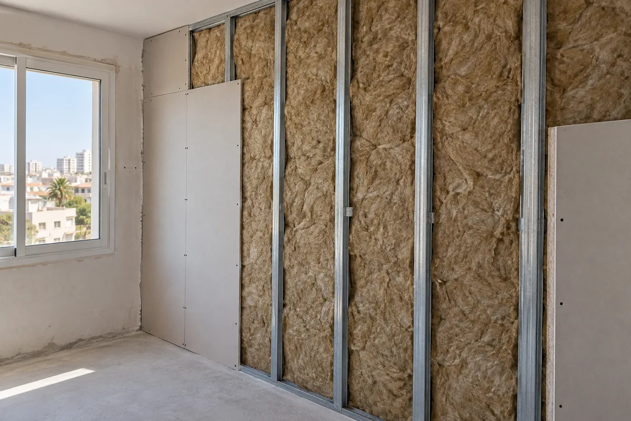 Thermal insulation behind a plasterboard wall lining